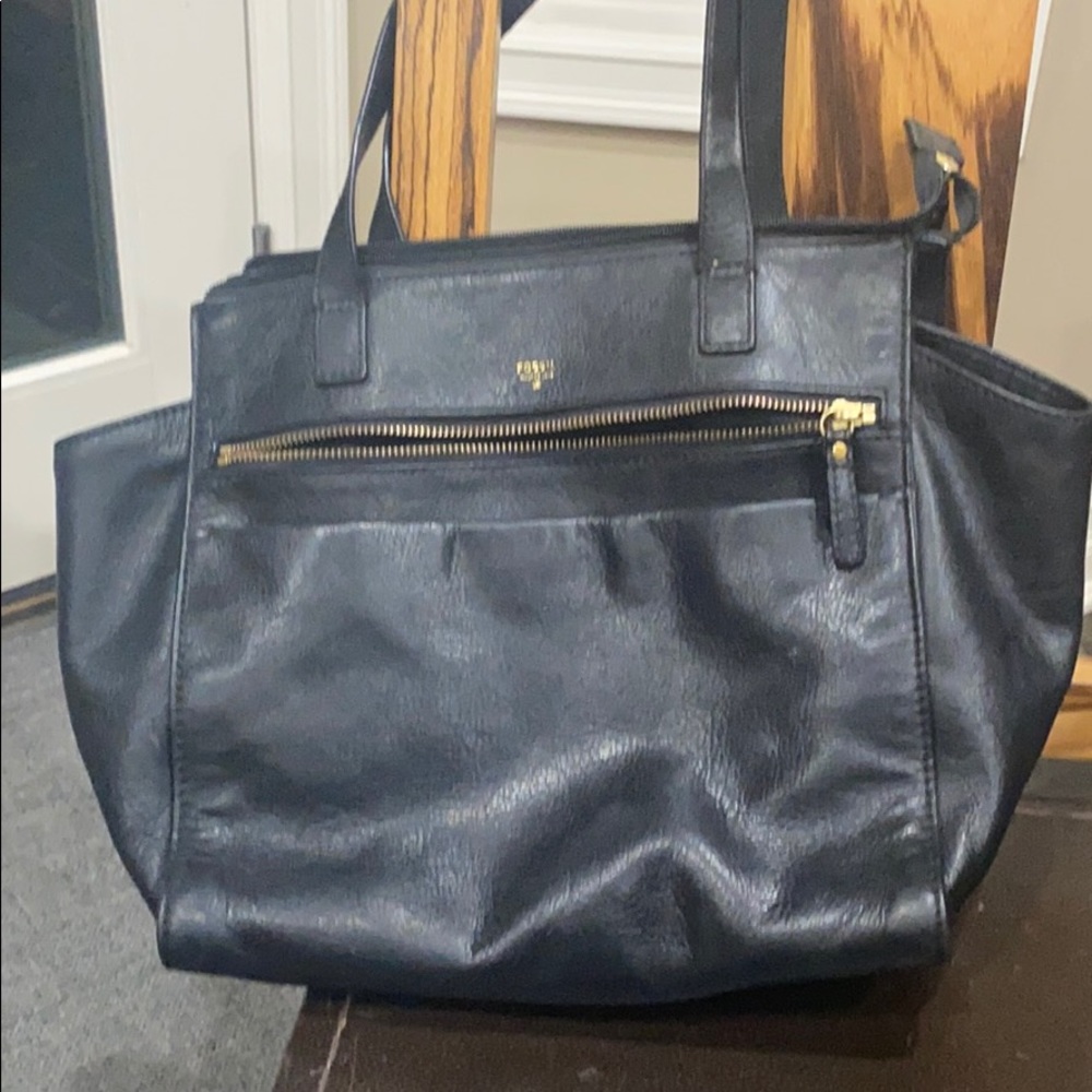 Fossil black leather tote
